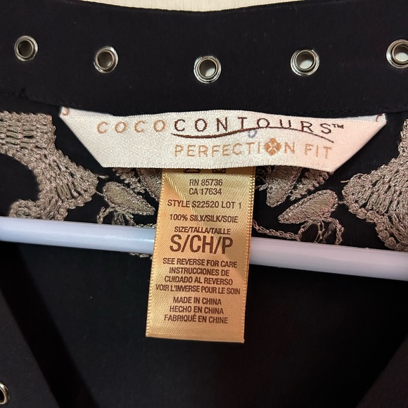 COCO CONTOURS Maxi Dress Embroidered Kaftan Tunic 100% Silk Black Small Kimono - Picture 5 of 6